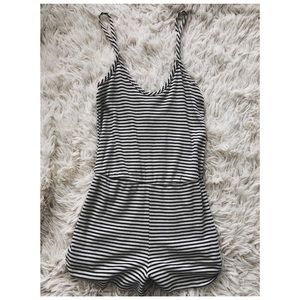 LA Hearts White and Gray Striped Romper